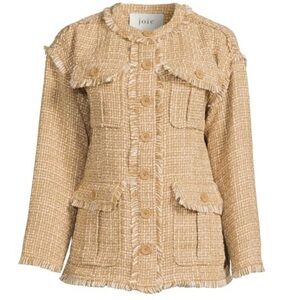 Joie Beige Morro Tweed Field Jacket Size 12